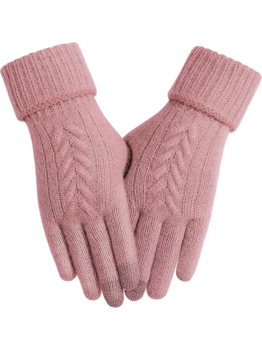 Women's Pink Wool Knit Touchscreen Cold Weather Winter Longer Wrist Cuff Gloves